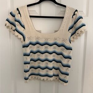 NWT Cream and Blue Knit Blouse